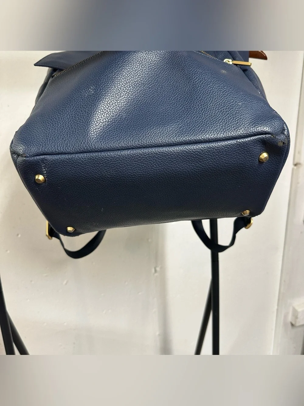 Freshly Picked Navy Leather Diaper Backpack with Gold Hardware